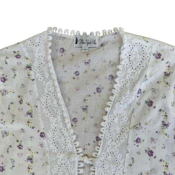 The 1 for U Sz S Rosalind Long Sleeve Cotton Housecoat Lilac Rose Print Romantic - Picture 8 of 16